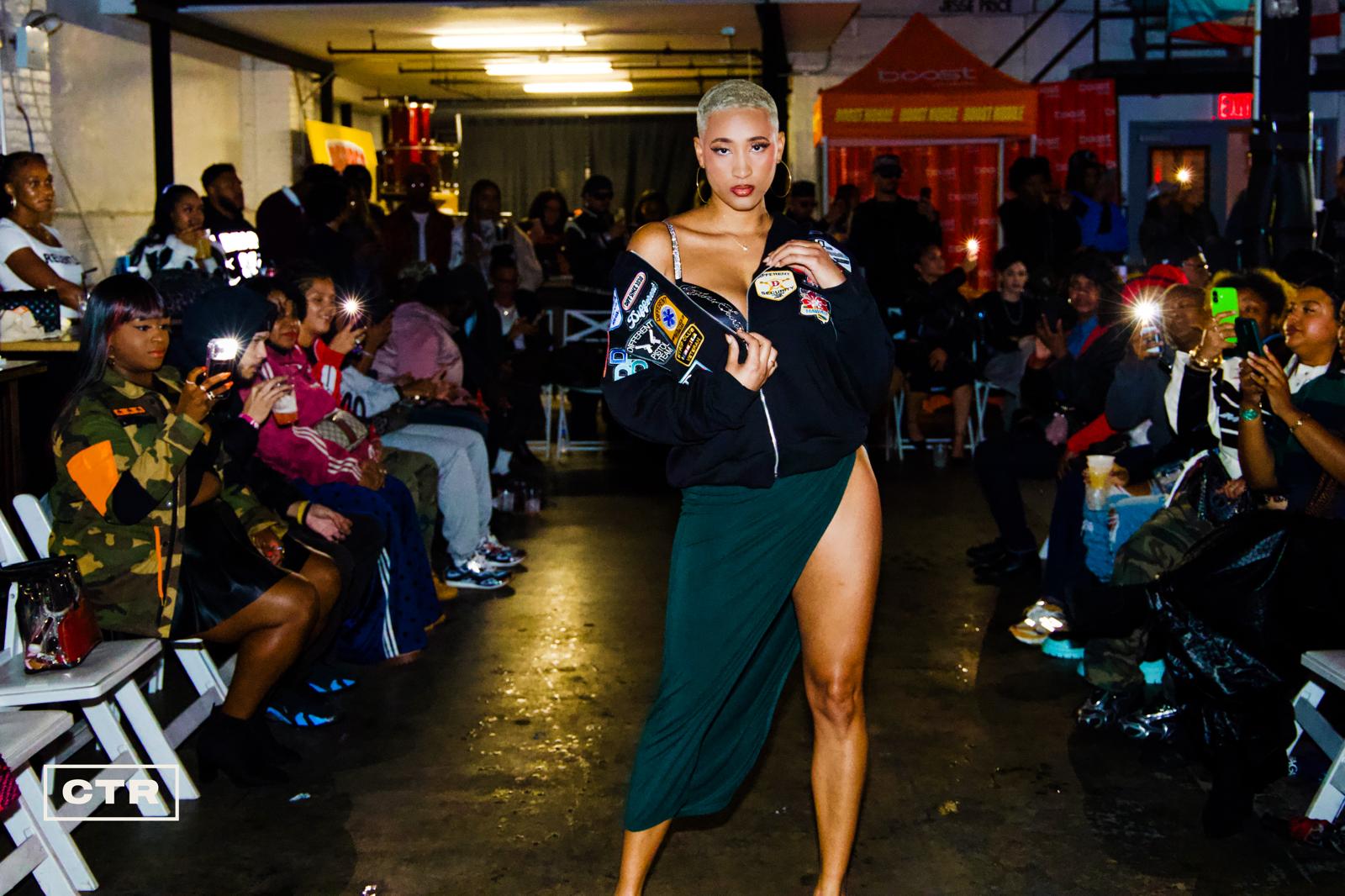 Runway — denim jacket and metallic pink boots